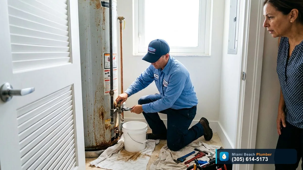 Leaking Water Heater Emergencies, Water Heater Repair in Miami by Miami Beach Plumber, call (305) 614-5173